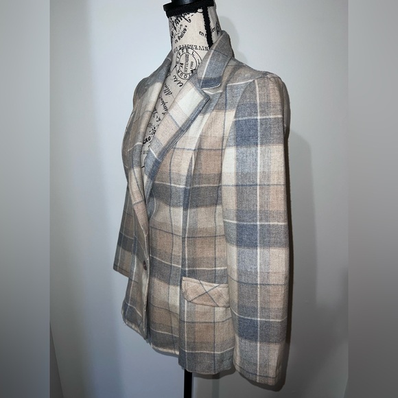 VTG 70s Jr. Things Plaid Wool Blend Blazer ILGWU Made in USA Academic Boho - Picture 4 of 14